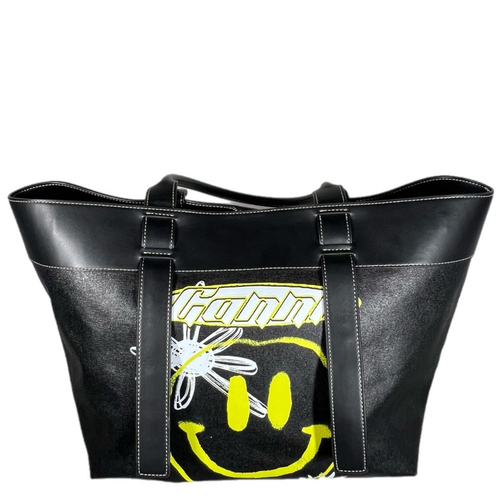 Ganni Smiley Face-Print Canvas Tote